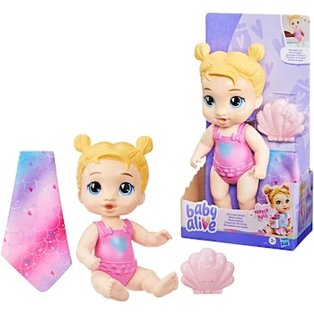 Imagen de referencia para Baby Alive Hasbro Harper Hugs Chapuzón de Sirena - Muñeca de Bebé Rubia de 28 cm, Modelo G1477, Serie Harper Hugs, para Niños y Niñas desde 3 Años