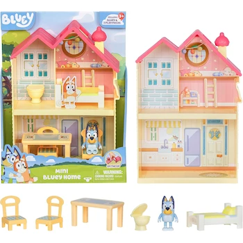 Imagen de referencia para Bluey Mini Home Playset - Yellow Compact House Toy Set, 2.5-Inch Articulated Bluey Figure, 5 Furniture Pieces (2 Chairs, Table, Bed, Toilet), Three Rooms (Kitchen, Bedroom, Bathroom), Series: Bluey, Model: B0CCWWZT12, Size: Mini