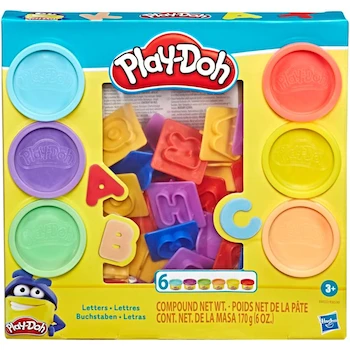 Imagen alusiva al producto Set Play-Doh Fundamentals E8532 de Sellos de Letras con 26 Accesorios Alfabéticos y 6 Latas de 28g de Masa Moldeable en Colores Primarios y Brillantes, para Niños a Partir de 3 Años