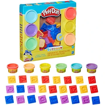 Imagen 3 de Set Play-Doh Fundamentals E8532 de Sellos de Letras con 26 Accesorios Alfabéticos y 6 Latas de 28g de Masa Moldeable en Colores Primarios y Brillantes, para Niños a Partir de 3 Años