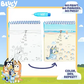 Imagen 2 de Bluey Aqua Art de Horizon Group USA - Libro de Actividades de Revelación con Agua de 8 Páginas con Pluma de Agua, Modelo B09PGVGCH5, Encuadernado en Espiral, Serie Bluey, para Edades 3+, Incluye 4 Hojas de Arte Acuático y 4 Hojas de Historias