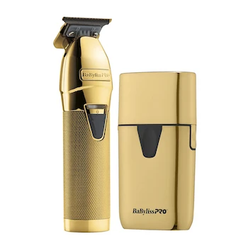 Imagen alusiva al producto BaByliss FX Series Combo Trimmer + UV Shaver Gold Model FXLFHOLPK2GES Metal Case