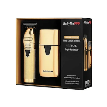Imagen 2 de BaByliss FX Series Combo Trimmer + UV Shaver Gold Model FXLFHOLPK2GES Metal Case