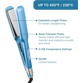 Imagen 2 de BaBylissPRO Nano Titanium Plancha Alisadora Ultrafina de Cabello de 1 1/2 Pulgadas, Color Azul, Modelo BNT4073TUC