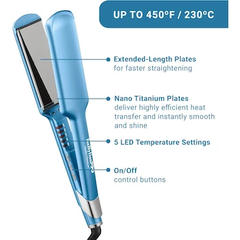 Imagen 2 de BaBylissPRO Nano Titanium - Plancha Alisadora de Cabello Ultrafina de 2 Pulgadas, Color Azul, Serie Nano Titanium, Tamaño de Placas 2", Material Titanio, Forma Plana, Unidad Individual