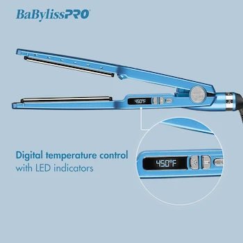 Imagen 3 de BaBylissPRO BABNT2094T Nano Titanium Ionic Flat Iron Hair Straightener, 1-3/4 Inch Titanium Plates, Blue Color, 110V Model, Limited 4-Year Warranty
