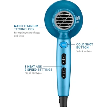 Imagen 3 de BaBylissPRO Nano Titanium Secador de Pelo Azul, 2000 W, 1 Unidad, Modelo BNT5548, Material Titanio, Altura 11.5 Pulgadas, Corded Electric, UPC 074108413680