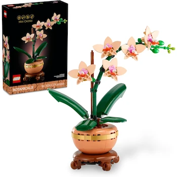 Imagen de referencia para LEGO® Colección Botánica Mini Orquídea 10343: Set de Construcción para Adultos 18+, 274 Piezas, 25 cm Alto, 5 Flores Durazno en Flor y Brotes, Hojas Verdes, Maceta Terracota Clara sobre Plinto Efecto Madera