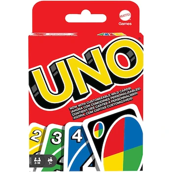Imagen alusiva al producto UNOTM Card Game by Mattel, Classic Edition Model B00CTH0A1Q, ASIN B00CTH0A1Q, 2-10 Players, Ages 7+, 108 Cards, Multicolor, Imported from China, Dimensions 3.5 x 0.8 x 5.2 inches, Weight 5.6 ounces