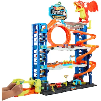 Imagen 1 de Hot Wheels Pista City Ultimate Garage Modelo HKX48 Multicolor con 4 Niveles, Dragón Devorador de Autos, Capacidad para +50 Vehículos Escala 1:64, Incluye 2 Coches Die-Cast, para Niños de 4 Años en Adelante, Altura 105 cm