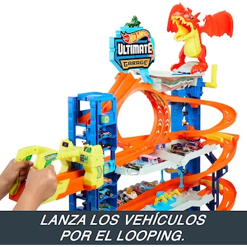 Imagen 4 de Hot Wheels Pista City Ultimate Garage Modelo HKX48 Multicolor con 4 Niveles, Dragón Devorador de Autos, Capacidad para +50 Vehículos Escala 1:64, Incluye 2 Coches Die-Cast, para Niños de 4 Años en Adelante, Altura 105 cm