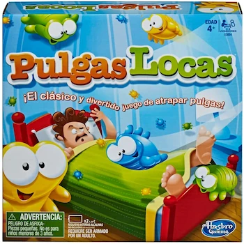 Imagen de referencia para Hasbro Gaming Pulgas Locas - Juego de Mesa, Modelo E0884, Serie Hasbro Gaming, para 2-3 Jugadores desde 4-8 Años, 1 Tablero 15x15cm, 36 Piezas Multicolores, 3 Pinzas Azul/Amarillo/Verde, Dimensiones 6.3x26.6x26.6cm, Material Plástico