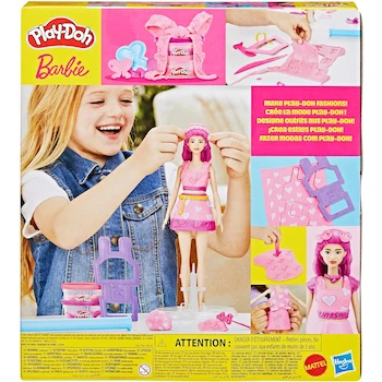 Imagen 4 de Hasbro Play-Doh Set de Masas Moldeables Corazones y Cabello Barbie G1357, Muñeca Auténtica 12 Pulgadas con Brazos Piernas y Cabeza Móviles, 2 Latas de Plastilina 2 oz Rosa y Morado Total 4 oz, 2 Moldes de Cabello Corto y Largo, Hoja de Patrón Prefabricada