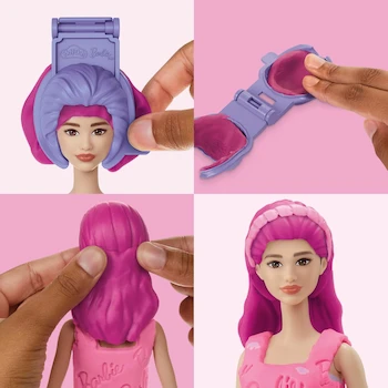 Imagen 5 de Hasbro Play-Doh Set de Masas Moldeables Corazones y Cabello Barbie G1357, Muñeca Auténtica 12 Pulgadas con Brazos Piernas y Cabeza Móviles, 2 Latas de Plastilina 2 oz Rosa y Morado Total 4 oz, 2 Moldes de Cabello Corto y Largo, Hoja de Patrón Prefabricada