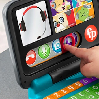 Imagen 4 de Fisher-Price Mi Primer Laptop de Aprendizaje, Serie Ríe y Aprende, Modelo HGW97, Color Celeste con Elementos Multicolores, Tamaño 22.86 x 6.03 x 33.02 cm, Peso 880 g, para Bebés y Niños de 6 a 36 Meses