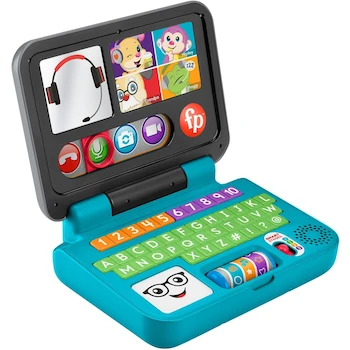 Imagen 5 de Fisher-Price Mi Primer Laptop de Aprendizaje, Serie Ríe y Aprende, Modelo HGW97, Color Celeste con Elementos Multicolores, Tamaño 22.86 x 6.03 x 33.02 cm, Peso 880 g, para Bebés y Niños de 6 a 36 Meses