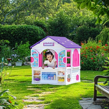 Imagen 2 de Prinsel Casita Infantil de Juegos 2 en 1: Casita y Supermercado Rosa para Niñas, Espaciosa de 2 a 6 Años, con Timbre, Accesorios Incluidos
