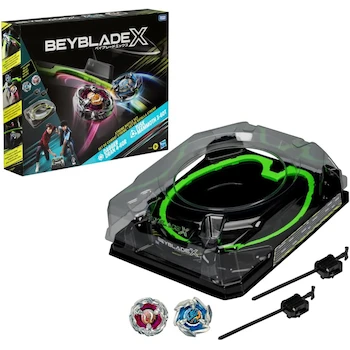 Imagen de referencia para Beyblade X Set de Batalla Xtreme Beystadium - Estadio Grande Circular de 4 Discos, 2 Lanzadores de 4 Modos, 2 Beys Dran Sword y Keel Shark, Serie X, Edad 8+, Multicolor, Tamaño Grande para 2 Jugadores