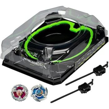Imagen 3 de Beyblade X Set de Batalla Xtreme Beystadium - Estadio Grande Circular de 4 Discos, 2 Lanzadores de 4 Modos, 2 Beys Dran Sword y Keel Shark, Serie X, Edad 8+, Multicolor, Tamaño Grande para 2 Jugadores