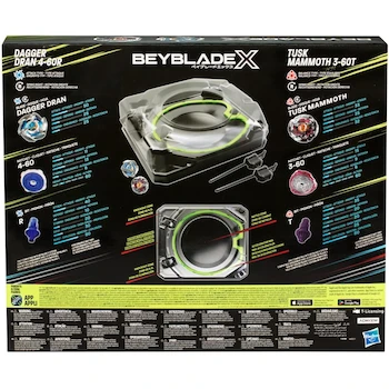 Imagen 5 de Beyblade X Set de Batalla Xtreme Beystadium - Estadio Grande Circular de 4 Discos, 2 Lanzadores de 4 Modos, 2 Beys Dran Sword y Keel Shark, Serie X, Edad 8+, Multicolor, Tamaño Grande para 2 Jugadores