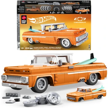 Imagen alusiva al producto Mattel Brick Shop Hot Wheels Juguete de Construcción Elite Custom Chevy '62 Pickup Escala 1:16 Plata Metal Die-Cast con Placa de Colección Exclusiva Serie Hot Wheels Elite 1:16