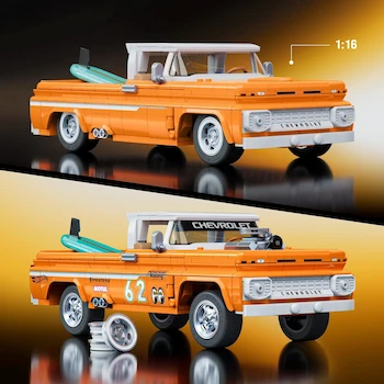 Imagen 3 de Mattel Brick Shop Hot Wheels Juguete de Construcción Elite Custom Chevy '62 Pickup Escala 1:16 Plata Metal Die-Cast con Placa de Colección Exclusiva Serie Hot Wheels Elite 1:16