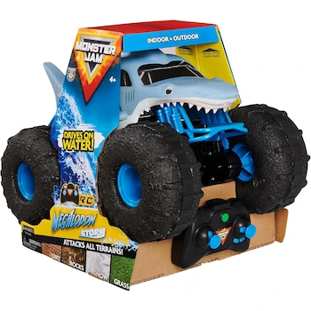 Imagen 1 de Monster Jam RC Megalodon Storm - Camión de Control Remoto a Escala 1:15, Vehículo Monstruoso de Arena Radio Control, Edición Limitada Spin Master, Tamaño 10 Pulgadas, Color Gris y Verde, para Niños 4+ Años