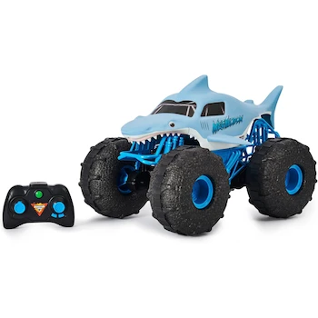Imagen 3 de Monster Jam RC Megalodon Storm - Camión de Control Remoto a Escala 1:15, Vehículo Monstruoso de Arena Radio Control, Edición Limitada Spin Master, Tamaño 10 Pulgadas, Color Gris y Verde, para Niños 4+ Años