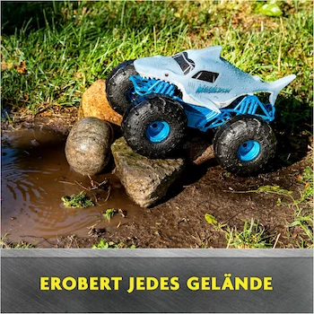 Imagen 5 de Monster Jam RC Megalodon Storm - Camión de Control Remoto a Escala 1:15, Vehículo Monstruoso de Arena Radio Control, Edición Limitada Spin Master, Tamaño 10 Pulgadas, Color Gris y Verde, para Niños 4+ Años