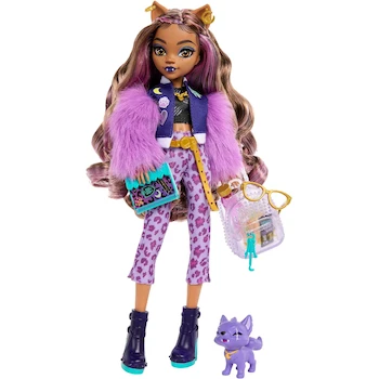 Imagen de referencia para Monster High Clawdeen Wolf Muñeca Articulada Serie Howling City Look Morado con Accesorios y Mascota Crescent Tamaño Estándar para Niñas de 4 Años en Adelante