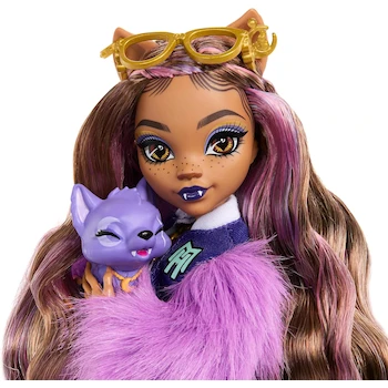 Imagen 3 de Monster High Clawdeen Wolf Muñeca Articulada Serie Howling City Look Morado con Accesorios y Mascota Crescent Tamaño Estándar para Niñas de 4 Años en Adelante