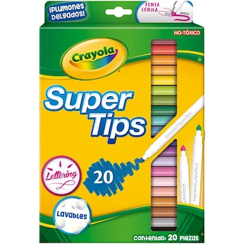 Imagen de referencia para Crayola Super Tips 20 Plumones Delgados, 20 Colores Surtidos Clásicos, Punta Fina y Cónica, Modelo 58-8106, Paquete Estándar
