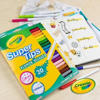 Imagen 2 de Crayola Super Tips 20 Plumones Delgados, 20 Colores Surtidos Clásicos, Punta Fina y Cónica, Modelo 58-8106, Paquete Estándar