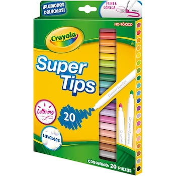 Imagen 3 de Crayola Super Tips 20 Plumones Delgados, 20 Colores Surtidos Clásicos, Punta Fina y Cónica, Modelo 58-8106, Paquete Estándar