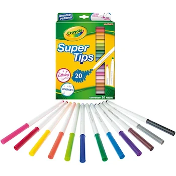 Imagen 4 de Crayola Super Tips 20 Plumones Delgados, 20 Colores Surtidos Clásicos, Punta Fina y Cónica, Modelo 58-8106, Paquete Estándar