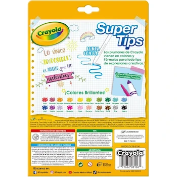 Imagen 5 de Crayola Super Tips 20 Plumones Delgados, 20 Colores Surtidos Clásicos, Punta Fina y Cónica, Modelo 58-8106, Paquete Estándar