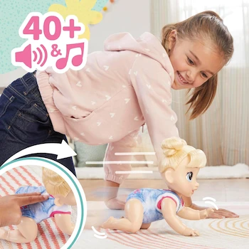 Imagen 4 de Baby Alive Muñeca Gatea y Juega Harper Hugs, Modelo B0CQ3QLY19, Color Rosa, Muñeca Interactiva de 11 Pulgadas para Niñas de 3 Años en Adelante, Serie Baby Alive
