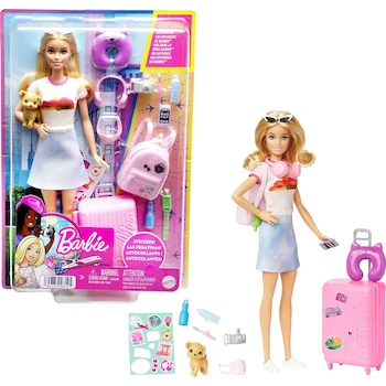 Imagen 1 de Barbie Muñeca Viajera 'Malibu' Roberts con Cabello Rubio, Serie Malibu, Incluye Perrito, Maleta, Mochila, Calcomanías y Más de 10 Accesorios de Viaje, para Niñas de 3 Años en Adelante