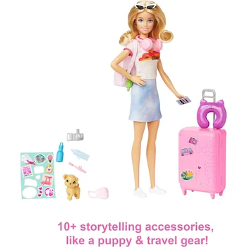 Imagen 5 de Barbie Muñeca Viajera 'Malibu' Roberts con Cabello Rubio, Serie Malibu, Incluye Perrito, Maleta, Mochila, Calcomanías y Más de 10 Accesorios de Viaje, para Niñas de 3 Años en Adelante