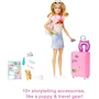 Miniatura de Barbie Muñeca Viajera 'Malibu' Roberts con Cabello Rubio, Serie Malibu, Incluye Perrito, Maleta, Mochila, Calcomanías y Más de 10 Accesorios de Viaje, para Niñas de 3 Años en Adelante