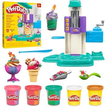 Imagen de referencia para Play-Doh Heladería Remolino Arcoíris Multicolor con 7 Accesorios de Cocina de Juguete, 5 Latas de Masa Moldeable (284 g Total), Modelo G0028, para Niños +3 Años