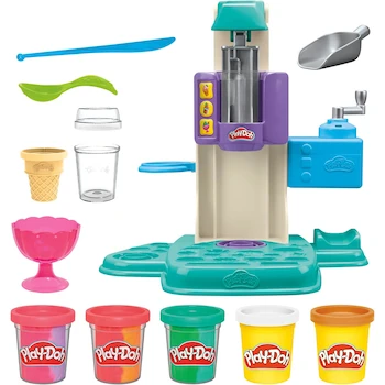 Imagen 4 de Play-Doh Heladería Remolino Arcoíris Multicolor con 7 Accesorios de Cocina de Juguete, 5 Latas de Masa Moldeable (284 g Total), Modelo G0028, para Niños +3 Años