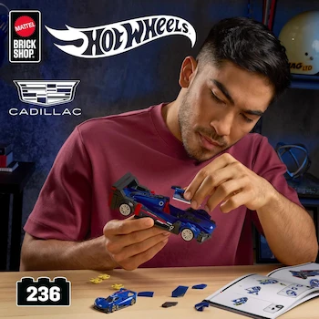 Imagen 2 de Mattel Brick Shop Hot Wheels Serie Speed Juguete de Construcción Cadillac Project GTP Hypercar Escala 1:32 con 236 Piezas, Hoja de Decales, Auto Die-Cast Exclusivo de Metal y Placa de Colección