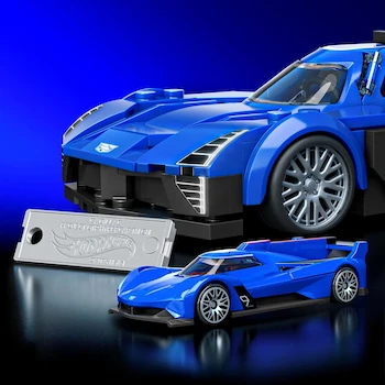 Imagen 5 de Mattel Brick Shop Hot Wheels Serie Speed Juguete de Construcción Cadillac Project GTP Hypercar Escala 1:32 con 236 Piezas, Hoja de Decales, Auto Die-Cast Exclusivo de Metal y Placa de Colección