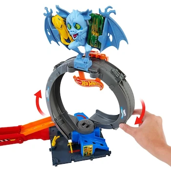 Imagen 4 de Hot Wheels City Pista de Juguete Ataque de Murciélago para Niños de 4 Años en Adelante, Set de 3 Piezas con Vehículo de 1:64 Escala, Diseño Multicolor, Serie City Aventuras, Tamaño Grande para Construcción Expandible