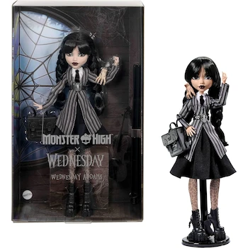 Imagen de referencia para Monster High Muñeca de Colección Wednesday Addams Temporada 1 Episodio 1 Miércoles 11.5 pulgadas Negra y Blanca Muñeca Articulada de Moda