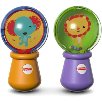 Imagen de referencia para Fisher-Price Maracas de Animalitos Shake 'n Spin, Juguete Musical para Bebés de 6 Meses en Adelante, Set de 2 Maracas Multicolor con Diseños de León y Elefante, Altura 6.5 Pulgadas, Material Plástico, Modelo B01ASVCTEA