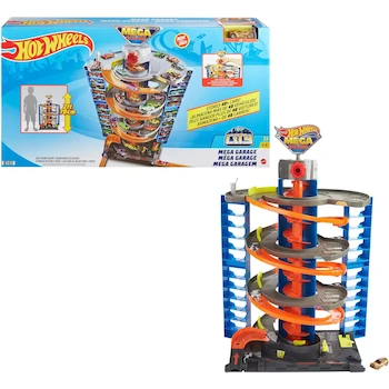 Imagen alusiva al producto HOT WHEELS City Mega Garage, Pista de Juguete Multinivel con Ascensor Giratorio, para Niños 4+ Años, Incluye 1 Vehículo a Escala 1:64, Capacidad para 100+ Coches, Tamaño 91.44 x 25.4 x 101.6 cm, Modelo GJR04, Serie Track Sets