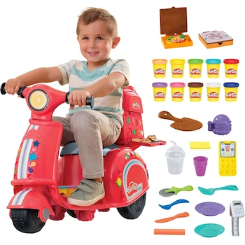 Imagen alusiva al producto Play-Doh Set de Masa Moldeable Moto Repartidora de Pizzas Juego Ride-On Grande Multicolor, Modelo F8803, 10 Latas de 56g, 16 Accesorios de Cocina, Altura 49 cm, Peso Máx 22.6 kg, Edad 3+