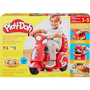 Imagen 3 de Play-Doh Set de Masa Moldeable Moto Repartidora de Pizzas Juego Ride-On Grande Multicolor, Modelo F8803, 10 Latas de 56g, 16 Accesorios de Cocina, Altura 49 cm, Peso Máx 22.6 kg, Edad 3+